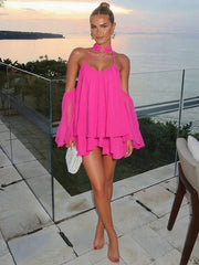 Frill Off-shoulder Long Sleeve Chocker Mini Dress