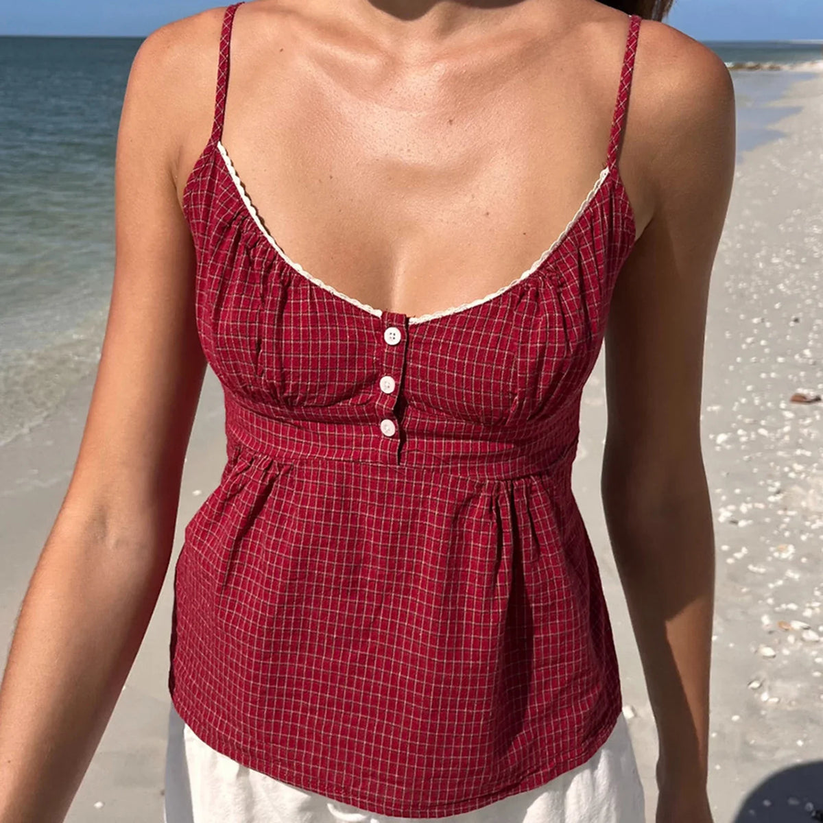 Plaid Printed Babydoll Cami Top