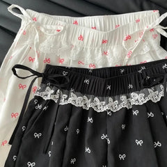 Bow Printed Wide Leg Pants