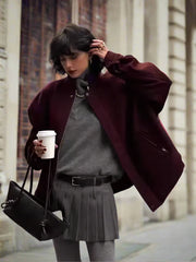 Burgundy Solid Baseball Jacket
