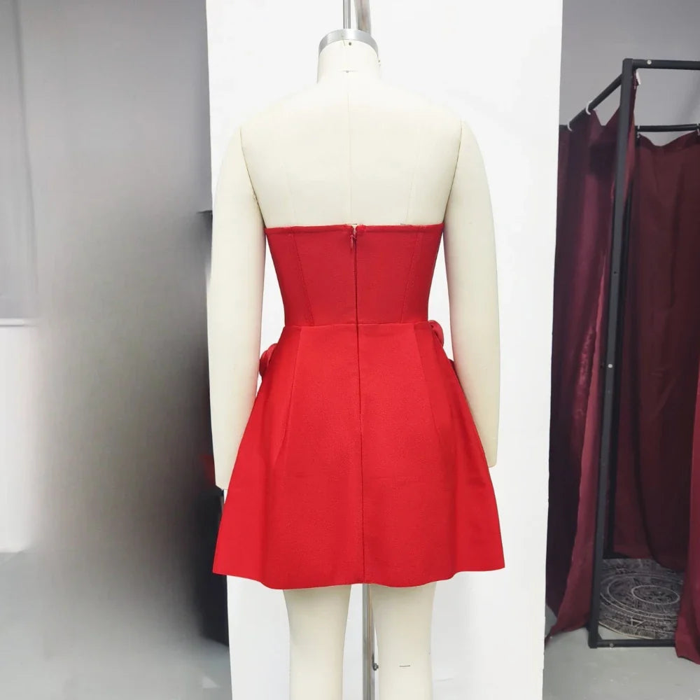 3D Flower Strapless Corset Mini Dress