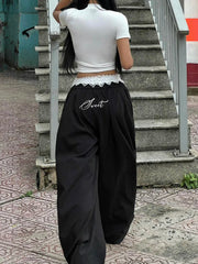 Lace Trim Loose Trousers