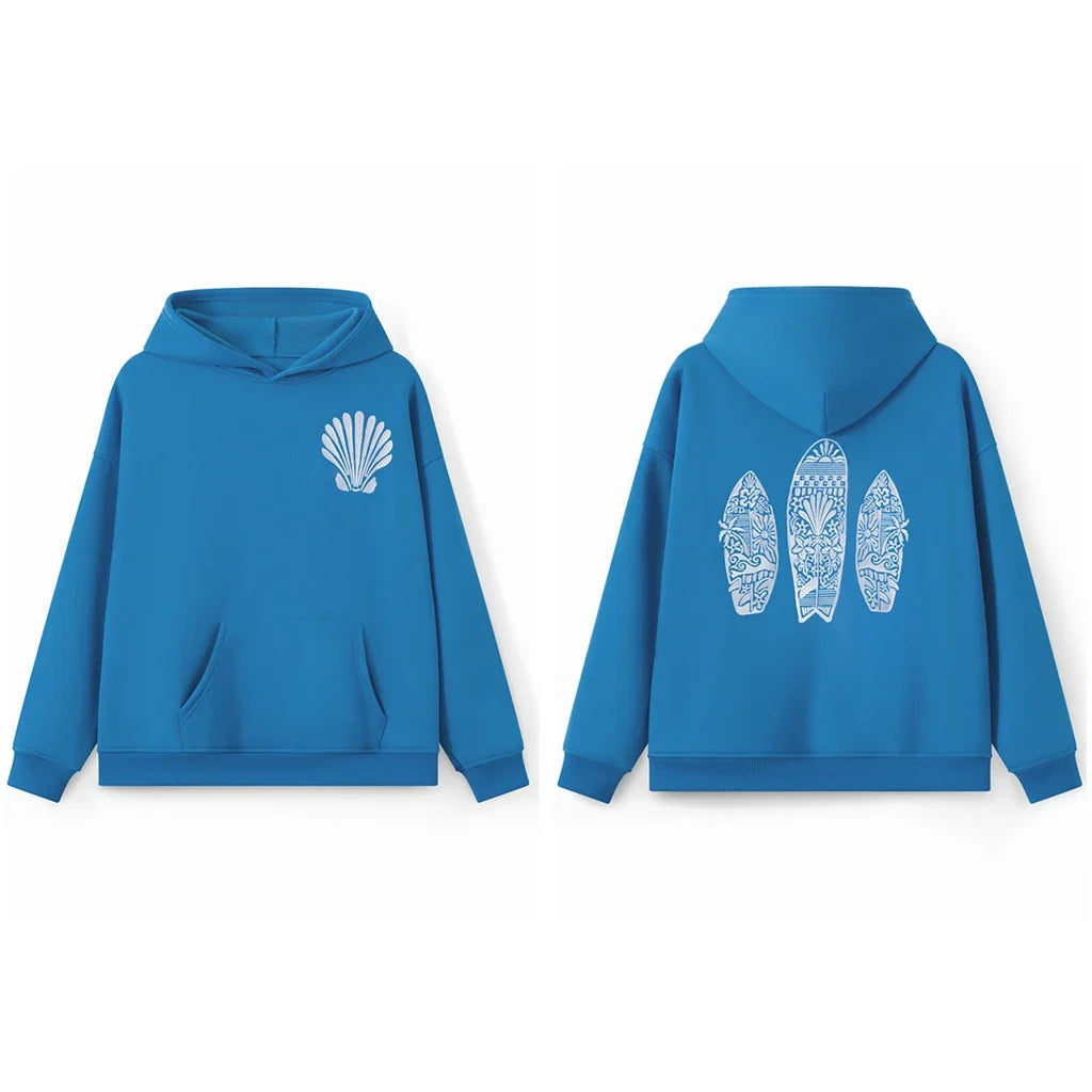 Surf Board Embroidered Hoodie - Loose Fit Pullover