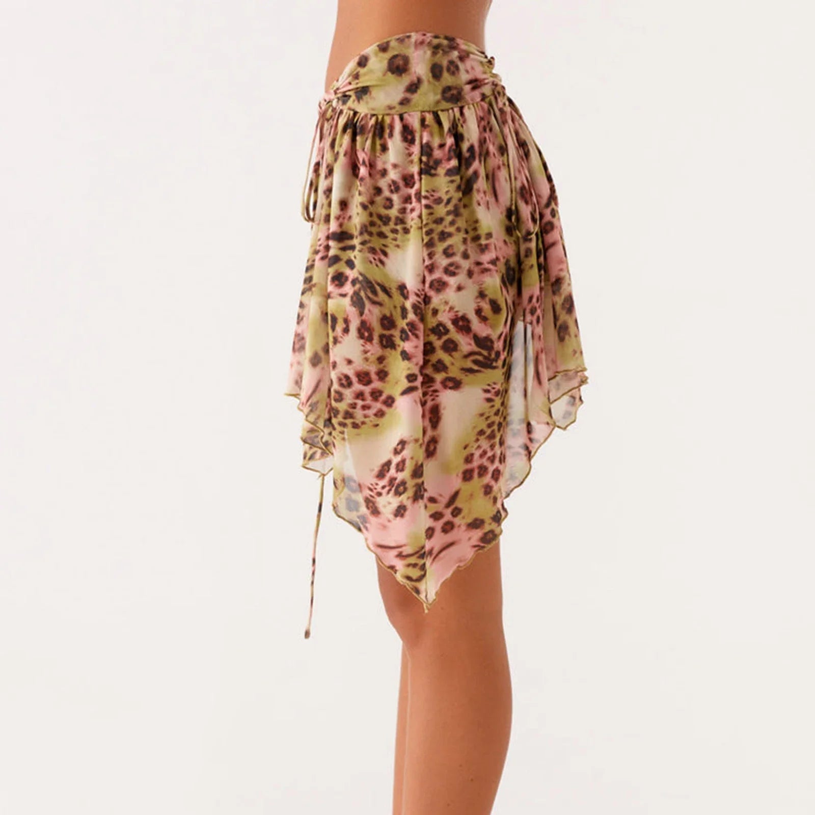 Animal Print Ruffled Low Rise Short Skirt