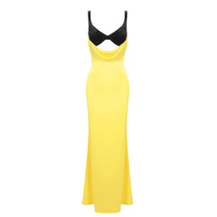 Two Tone Patchwork Cut Out Satin Maxi Dress