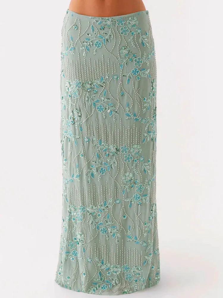 Sequins Embroidery Maxi Skirt