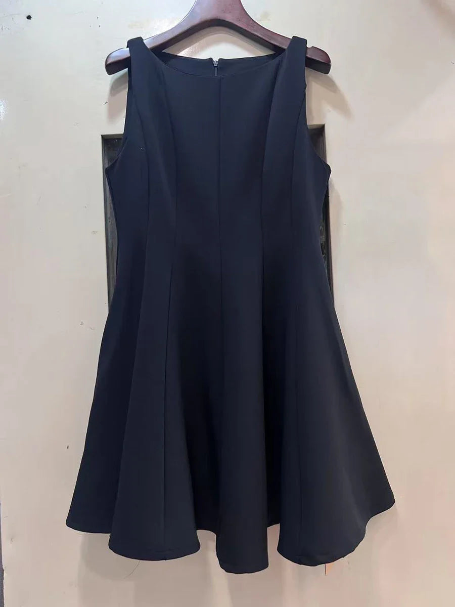 Solid O Neck Sleeveless A-line Mini Dress