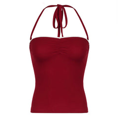 Red Lace Tie Up String Top