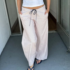Striped Pattern Loose Drawstring Wide Leg Pants