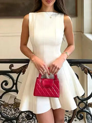 Solid O Neck Sleeveless A-line Mini Dress