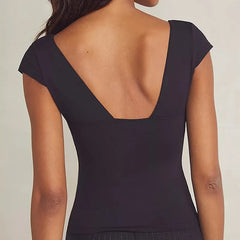 Deep Neck Short Sleeve Top
