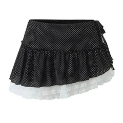 Black Polka Dot Halter Crop Top And Mini Skirt Set