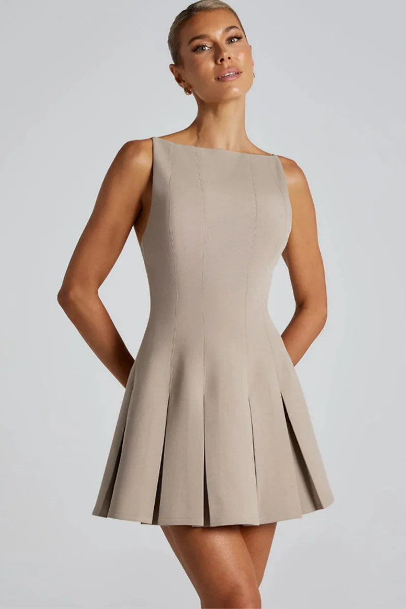 A-line Pleated Open Back Mini Dress