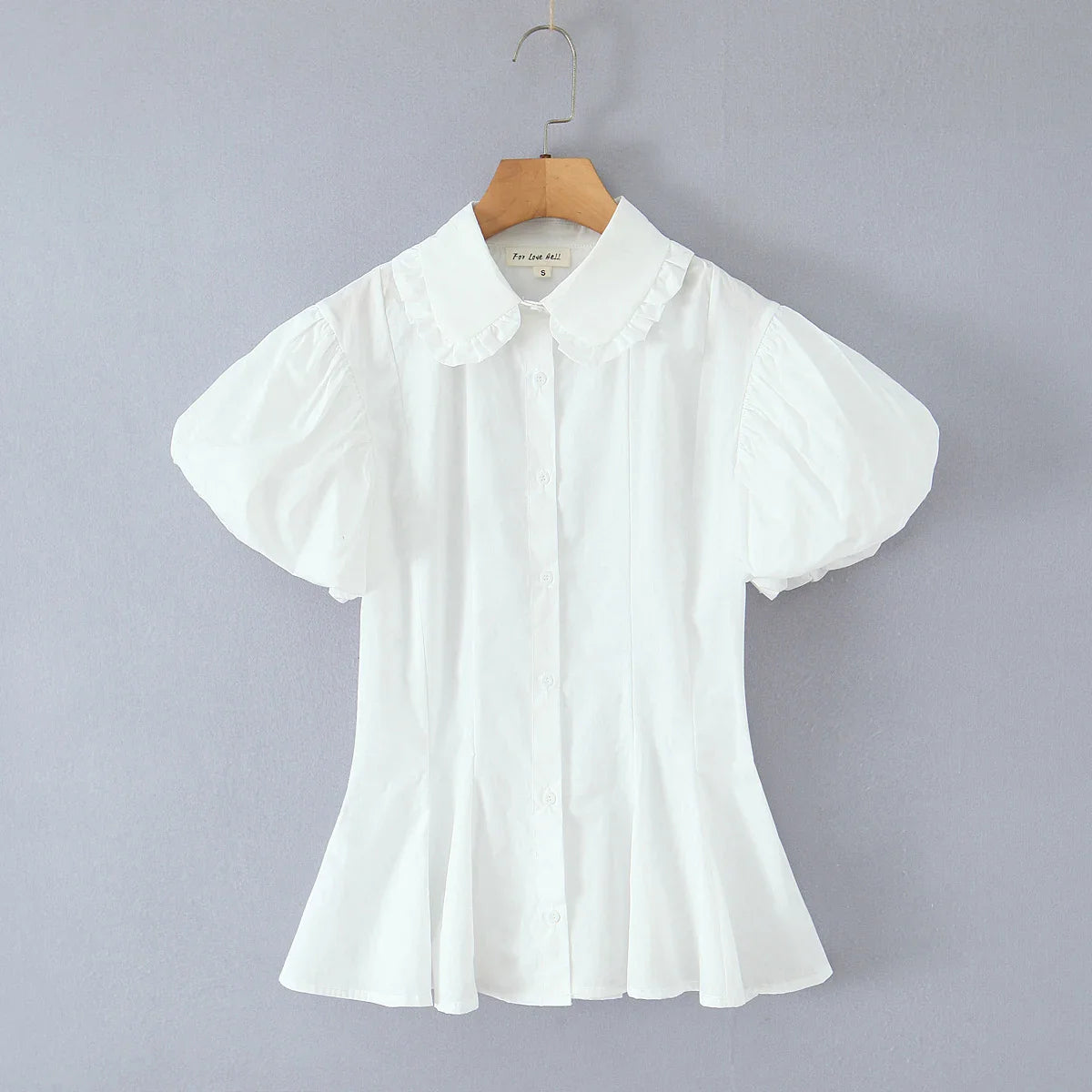 White Peter Pan Collar Short Puff Sleeve Shirt