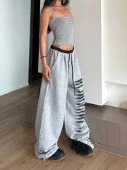Grey Baggy Slit Patchwork Sweatpants&nbsp;