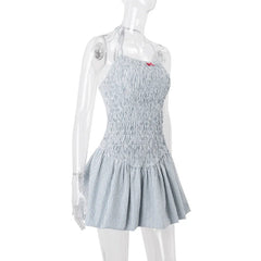 Blue Striped Ruched Mini Dress â€?Stretchy Fit
