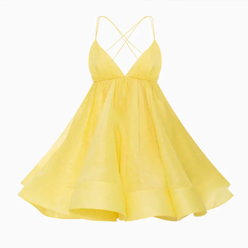 Spaghetti Strap V-neck Flowy A-Line  Mini Dress