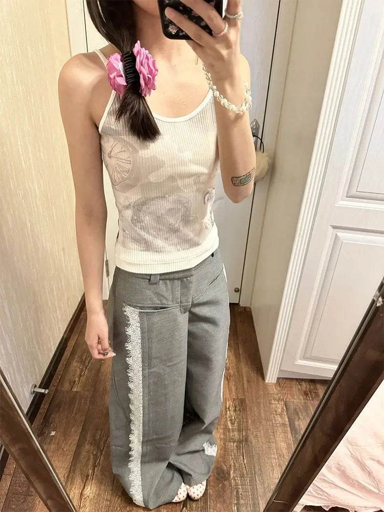 Lace Baggy High Waist Loose Trousers