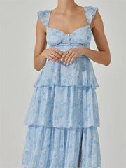 Floral Print Multi-Layered Tiered Ruffles Maxi Dress