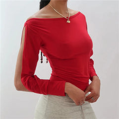 Off-Shoulder Slit Long Sleeve Top