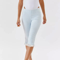 Plaid Lace Trim Capri Leggings