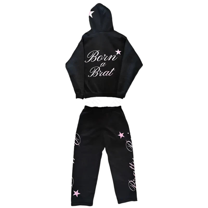 Black Born a Brat Hoodie And Jogger's Set