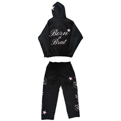 Black Born a Brat Hoodie And Jogger's Set