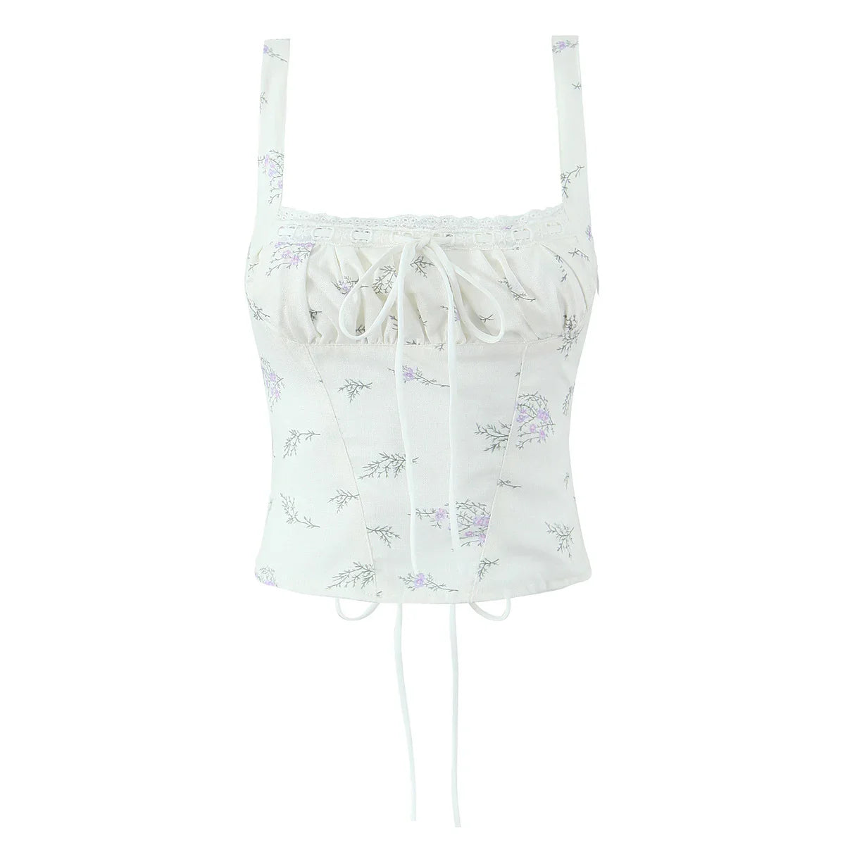 White Floral Print Tie Up Top