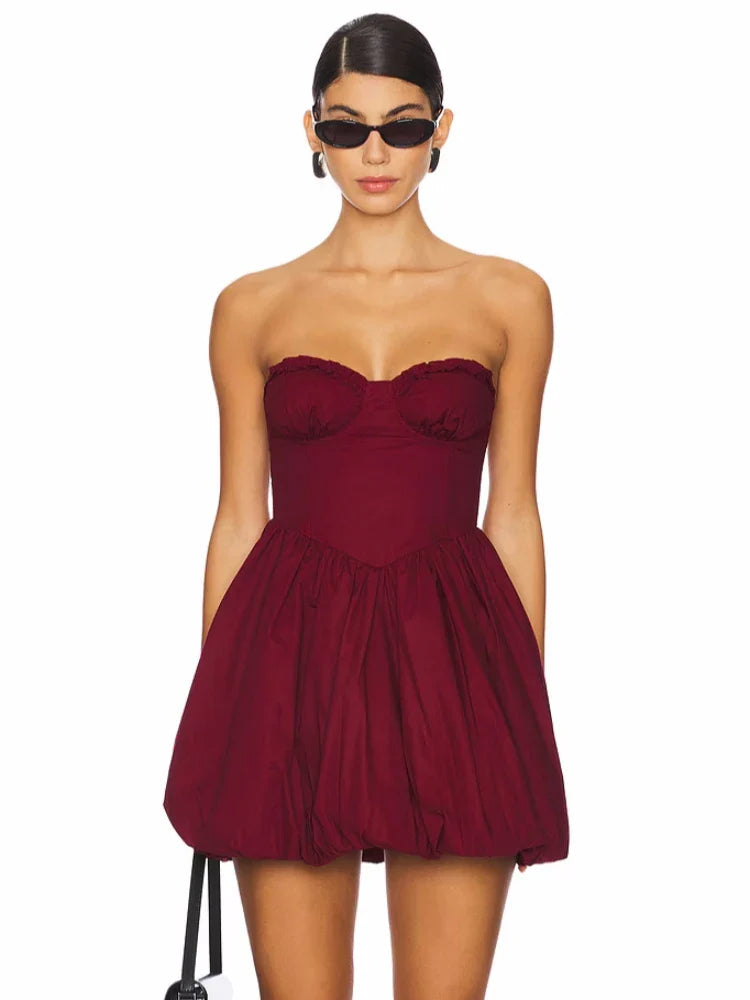 Red Strapless Ruffles Mini Ball Dress