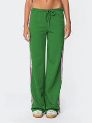 Drawstring Side Stripes Wide Leg Pants with Pockets