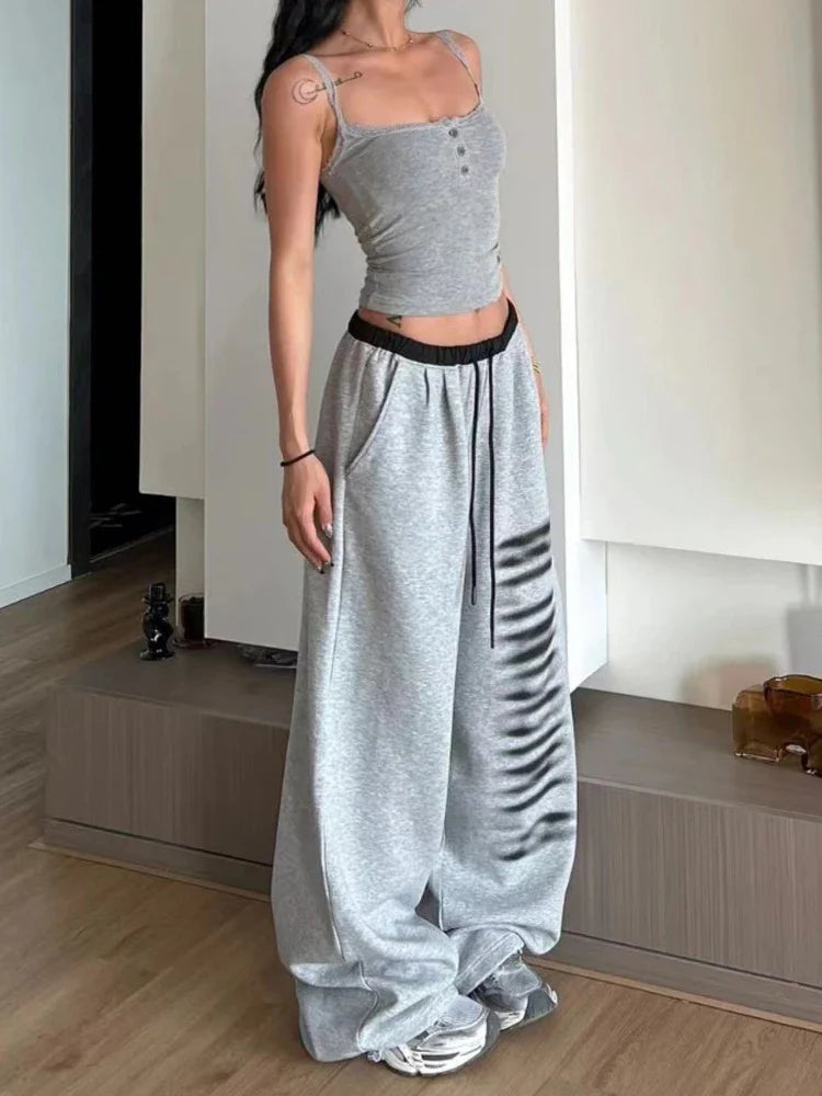 Grey Baggy Slit Patchwork Sweatpants&nbsp;