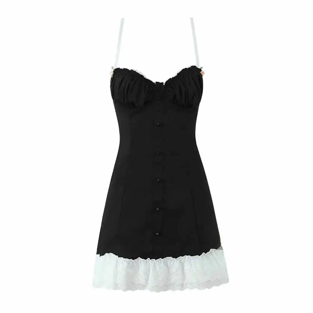 Lace Bustier Patchwork Cami Lace Up Mini Dress
