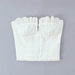 White Ruched Tie Up Crop Top
