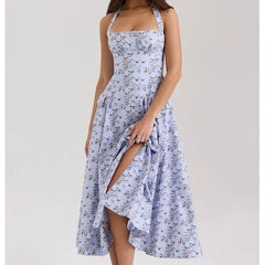 Halter A-line Midi Buttoned Dress