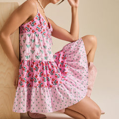 Pink Printed Patchwork Cami Mini Dress