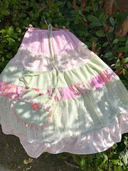 Pastel Colourful Patchwork Maxi Skirt - Office Lady A-Line
