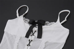 White Bow Lace Up Sheer Mini Dress