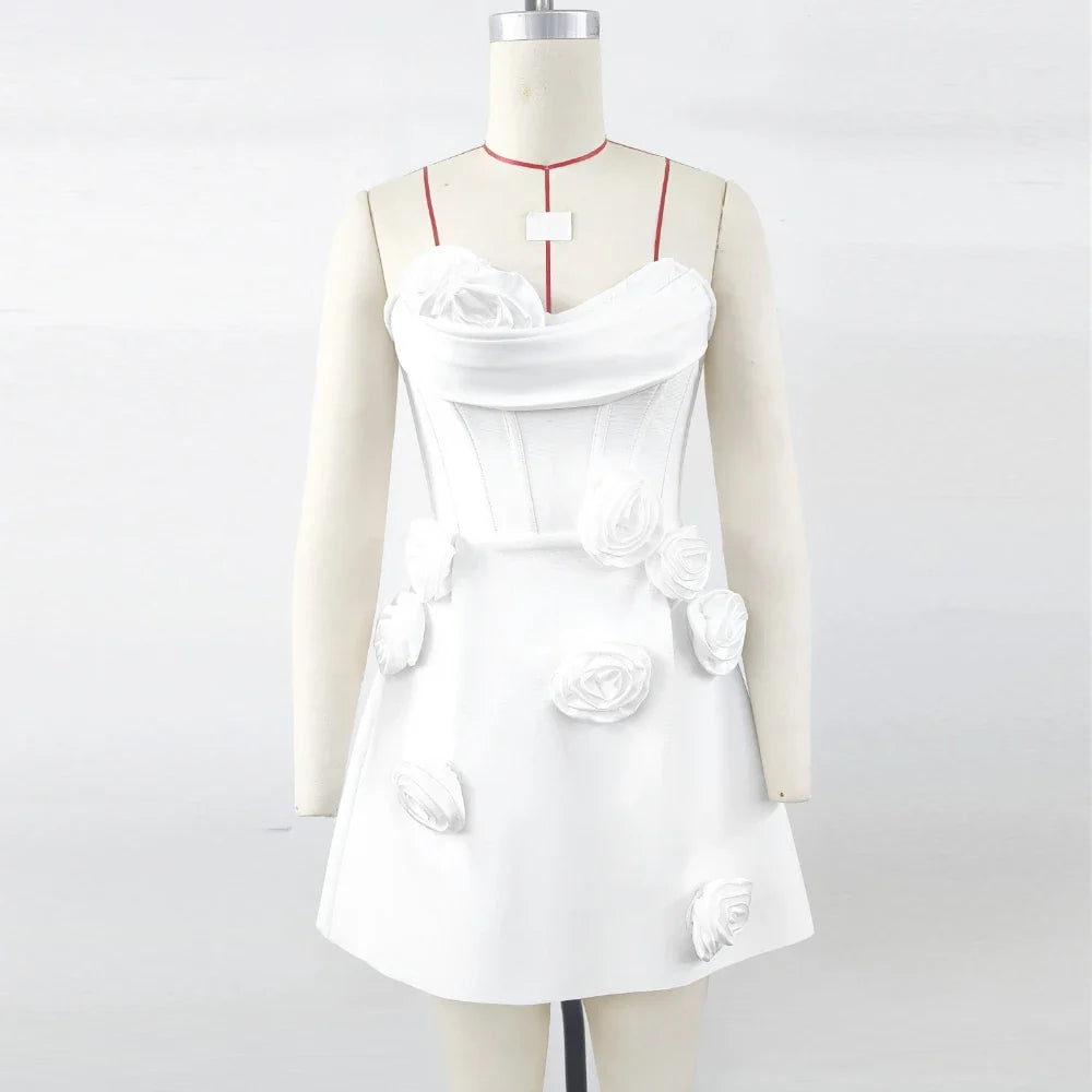 3D Flower Strapless Corset Mini Dress