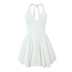 Deep Halter Neck Side Flare Mini Dress
