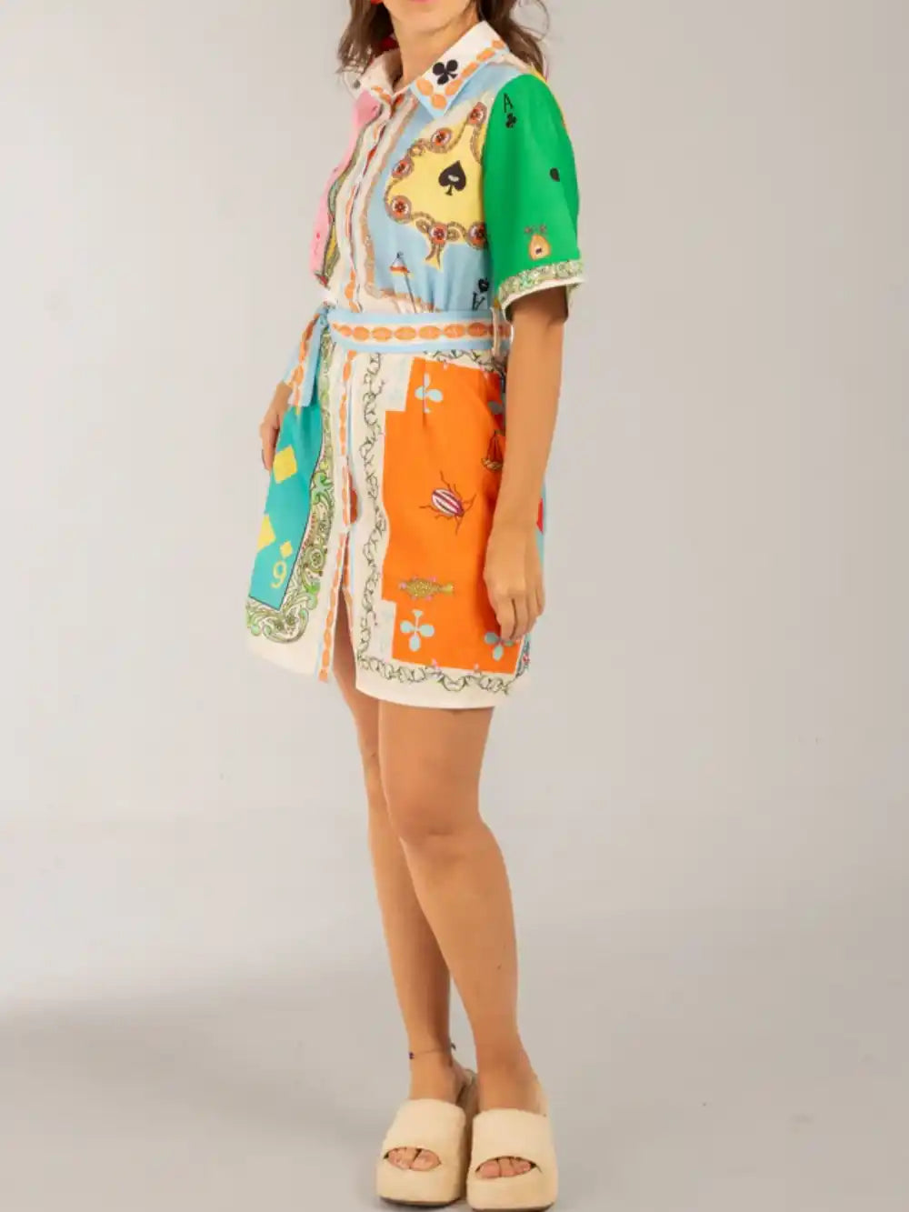 Ethnic Printed Shirt Cardigan Short Dress