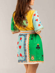 Ethnic Printed Shirt Cardigan Short Dress