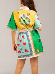 Ethnic Printed Shirt Cardigan Short Dress