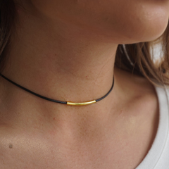 Black Wax Rope Metal Tube Choker