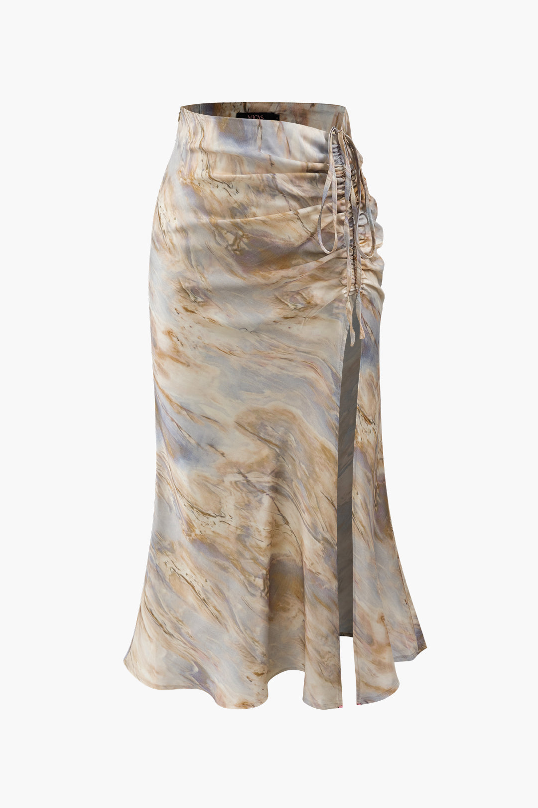 Marble Print Drawstring Slit Midi Skirt