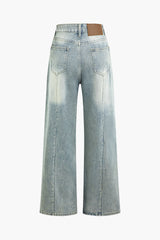 Faded High Waist Pocket Wide Leg Jeans