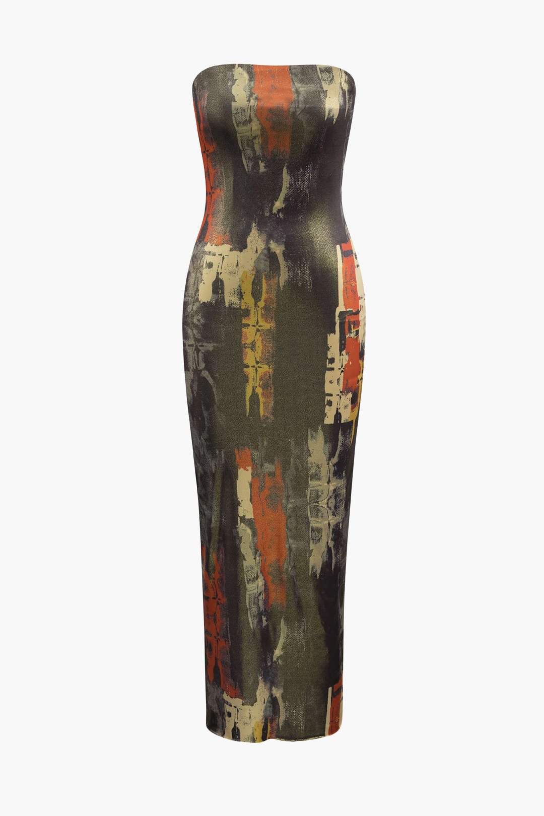 Abstract Print Strapless Maxi Dress