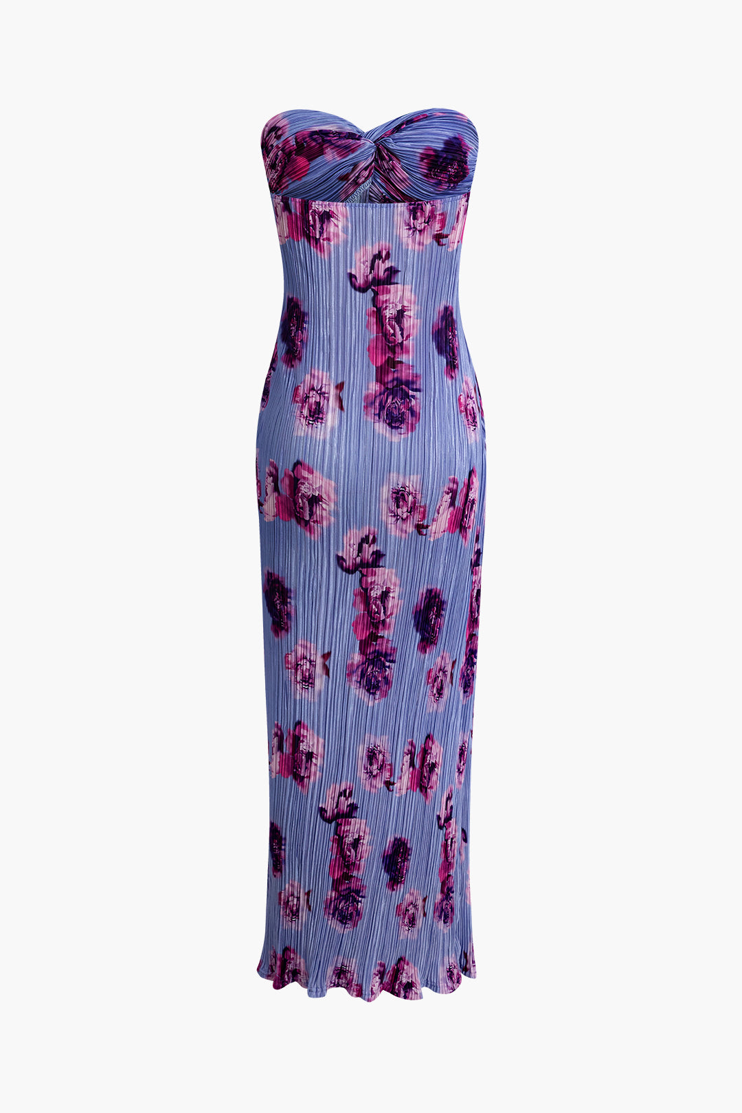 Abstract Print Plisse Strapless Maxi Dress