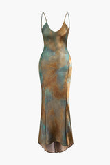 Tie Dye V-neck Satin Maxi Dress