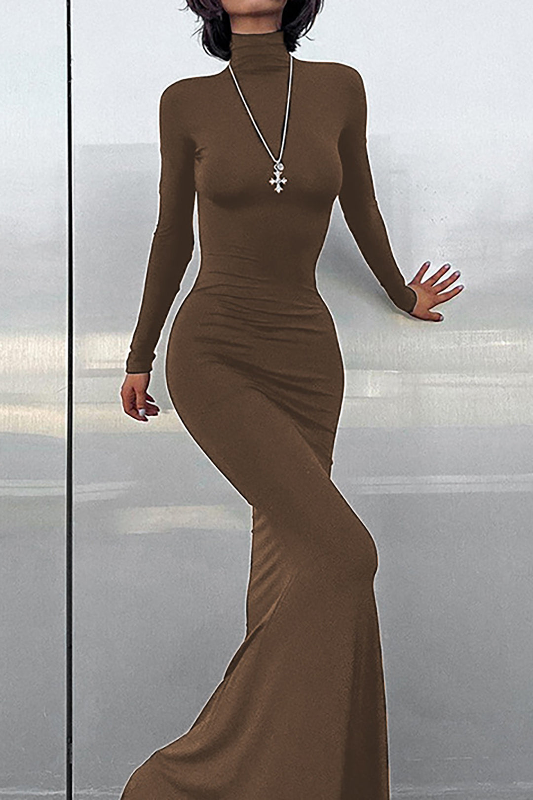 Turtleneck Mermaid Long Sleeve Maxi Dress