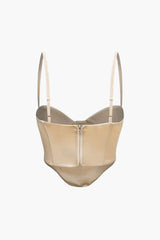Mesh Rhinestone Decor Satin Cami Top